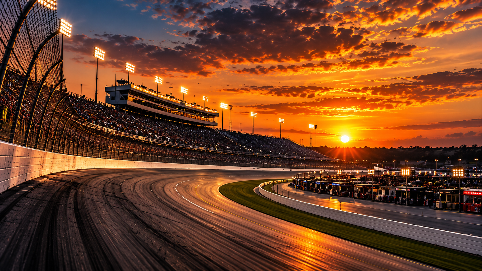 Racing track at sunset